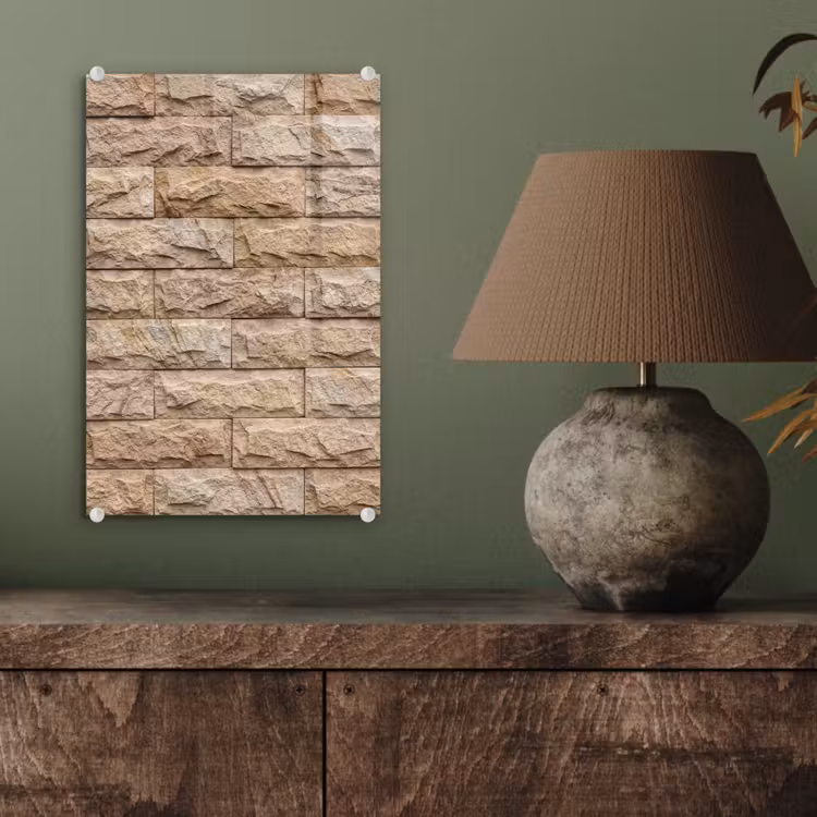 Glas schilderij - Muur - Steen - Ruw - Textuur - Beige — 4