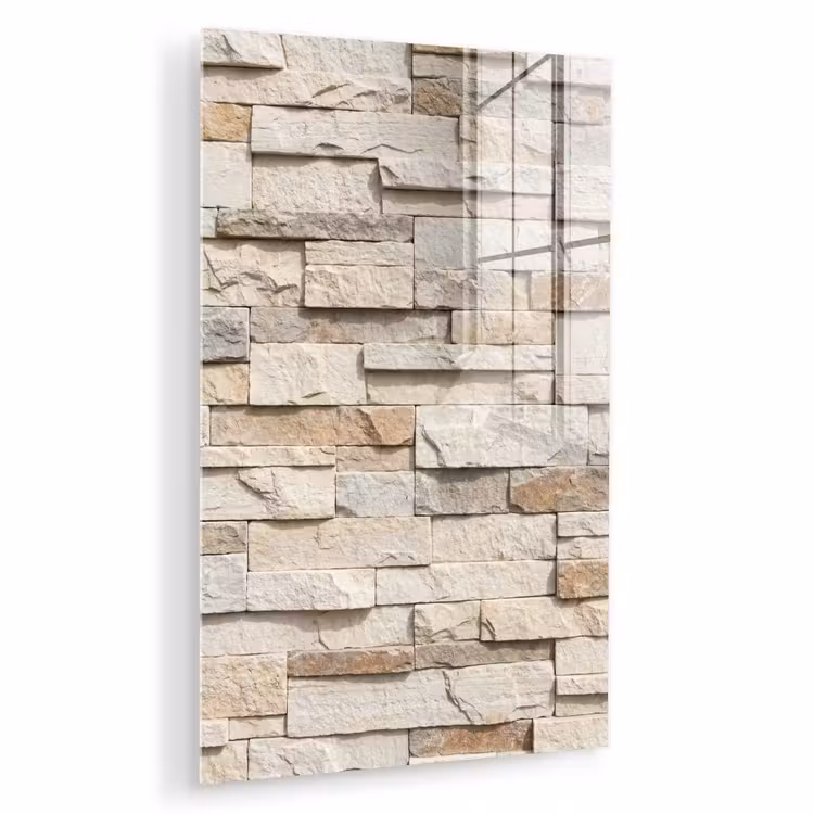 Glas schilderij - Steen - Muur - Textuur - Rustiek - Beige — 1