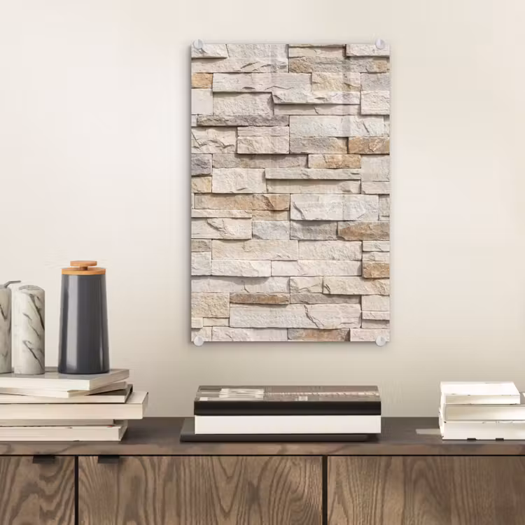 Glas schilderij - Steen - Muur - Textuur - Rustiek - Beige — 2