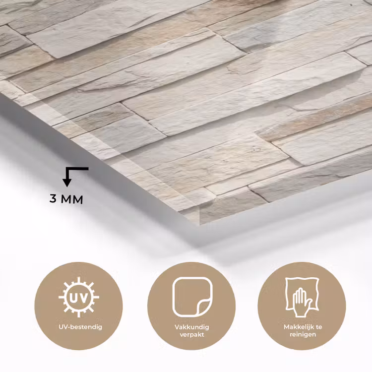 Glas schilderij - Steen - Muur - Textuur - Rustiek - Beige — 3