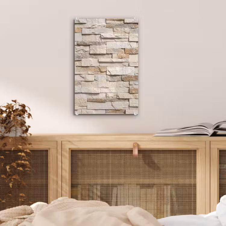 Glas schilderij - Steen - Muur - Textuur - Rustiek - Beige — 5