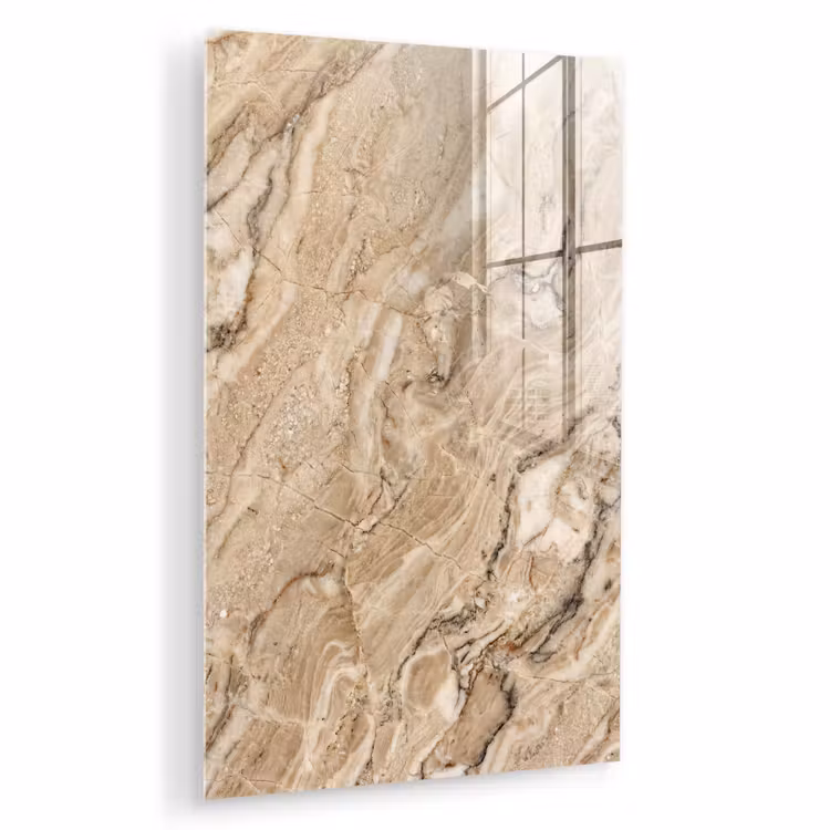Glas schilderij - Textuur - Aders - Abstract - Modern - Beige — 1