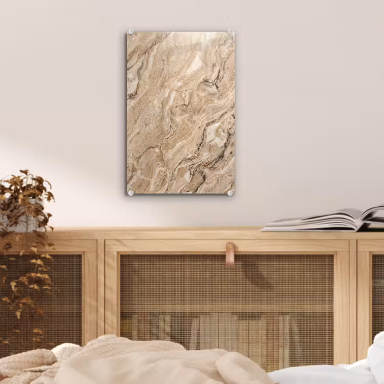 Glas schilderij - Textuur - Aders - Abstract - Modern - Beige — 5