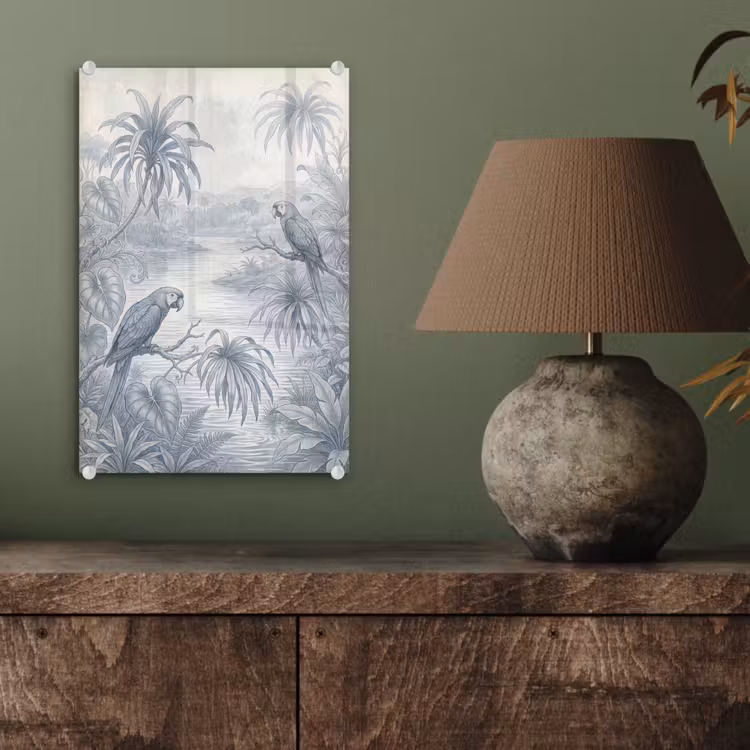 Glas schilderij - Vogel - Rivier - Tropisch - Illustratie - Blauw — 4