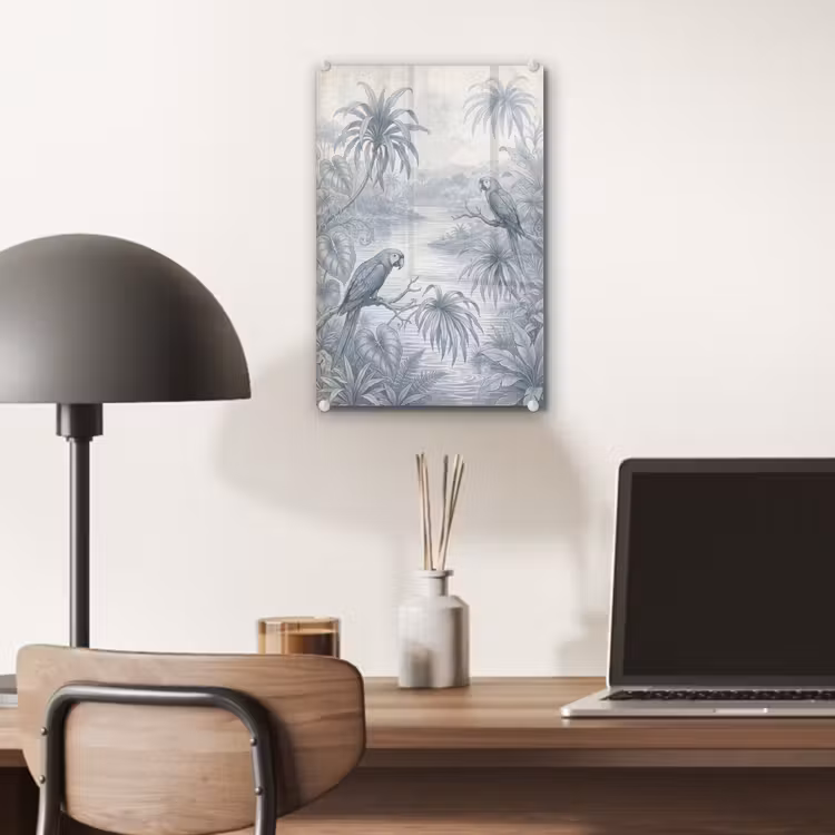 Glas schilderij - Vogel - Rivier - Tropisch - Illustratie - Blauw — 7