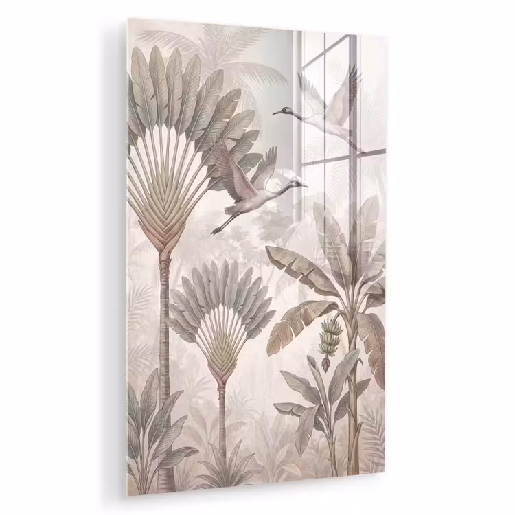 Glas schilderij - Vogel - Tropisch - Jungle - Natuur - Beige — 1