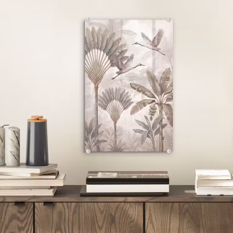Glas schilderij - Vogel - Tropisch - Jungle - Natuur - Beige — 2
