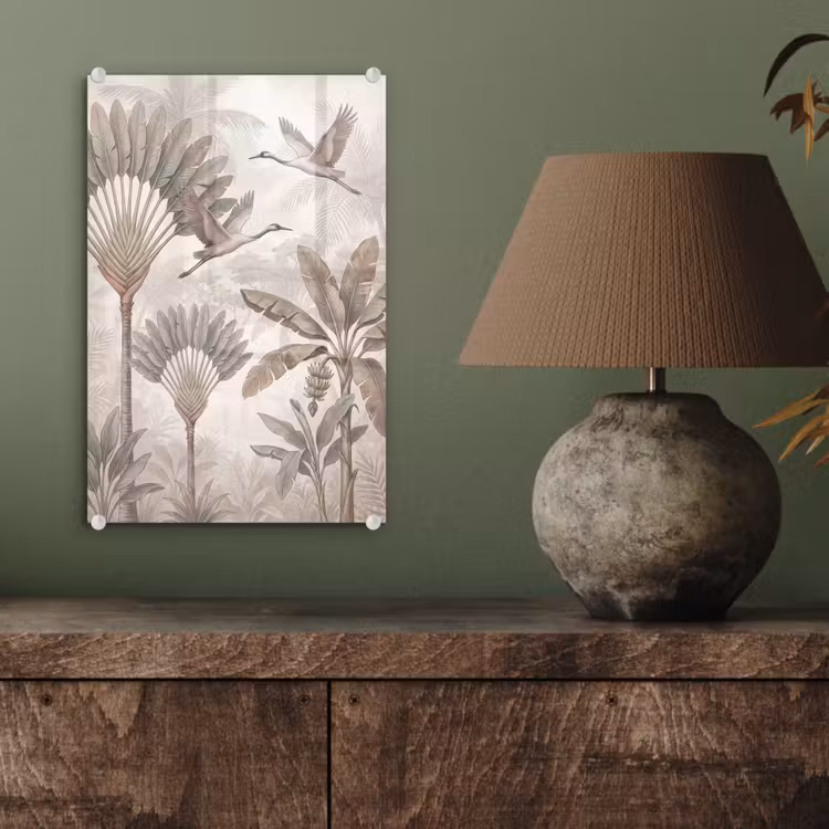 Glas schilderij - Vogel - Tropisch - Jungle - Natuur - Beige — 4