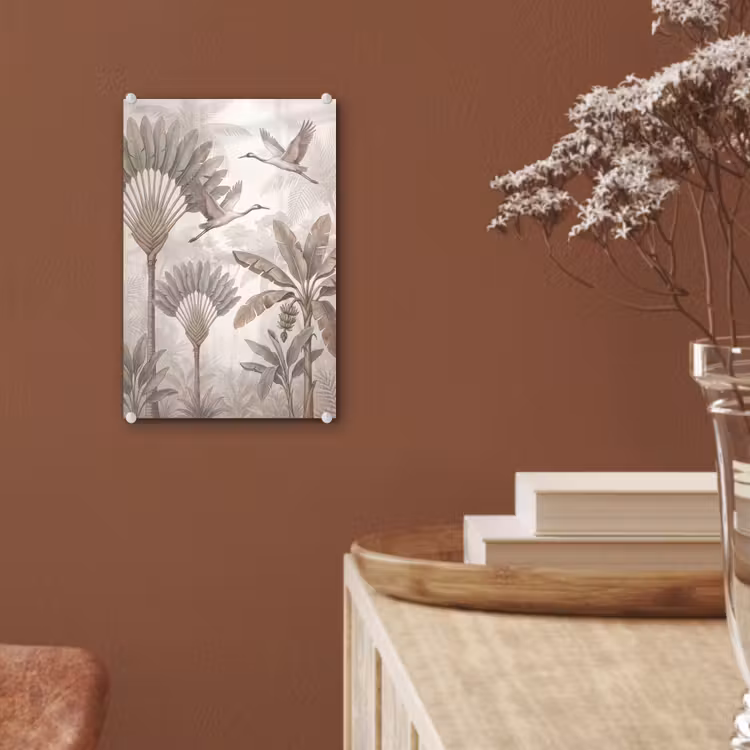 Glas schilderij - Vogel - Tropisch - Jungle - Natuur - Beige — 6