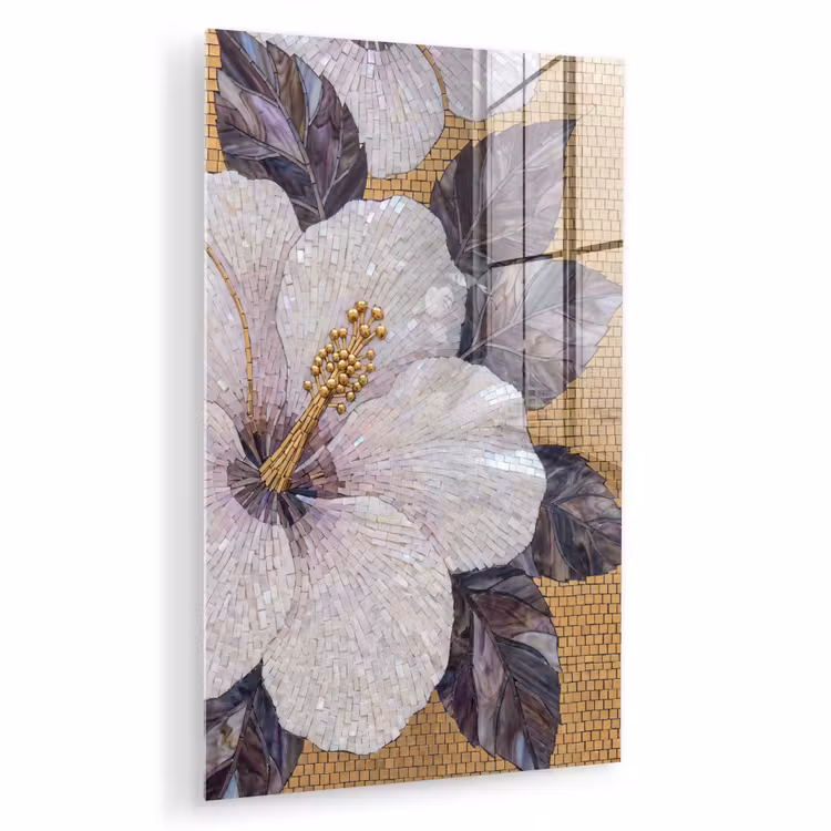 Glas schilderij - Bloemen - Mozaïek - Kunst - Modern - Goud — 1