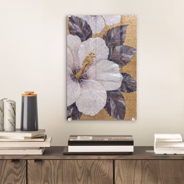 Glas schilderij - Bloemen - Mozaïek - Kunst - Modern - Goud — 2