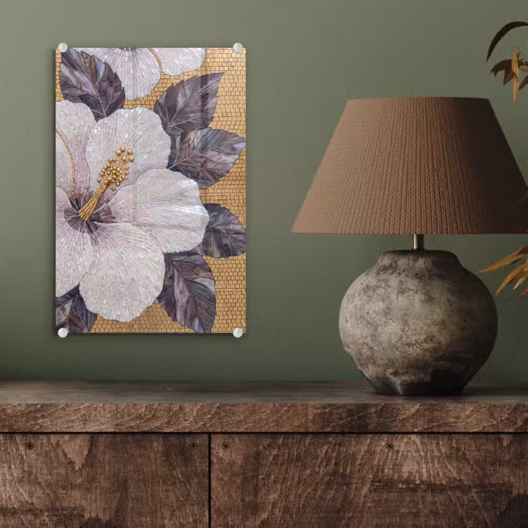 Glas schilderij - Bloemen - Mozaïek - Kunst - Modern - Goud — 4