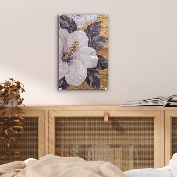 Glas schilderij - Bloemen - Mozaïek - Kunst - Modern - Goud — 5