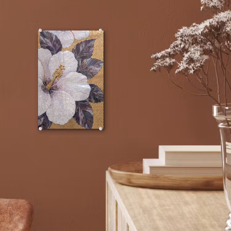 Glas schilderij - Bloemen - Mozaïek - Kunst - Modern - Goud — 6