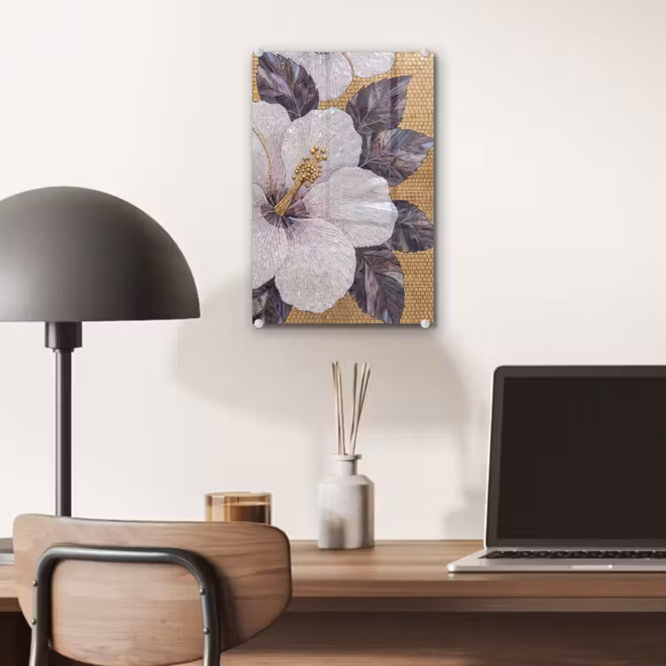 Glas schilderij - Bloemen - Mozaïek - Kunst - Modern - Goud — 7