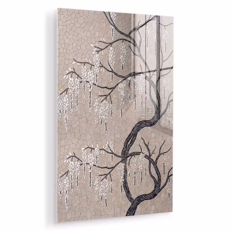 Glas schilderij - Boom - Bloemen - Mozaïek - Kunst - Wit — 1