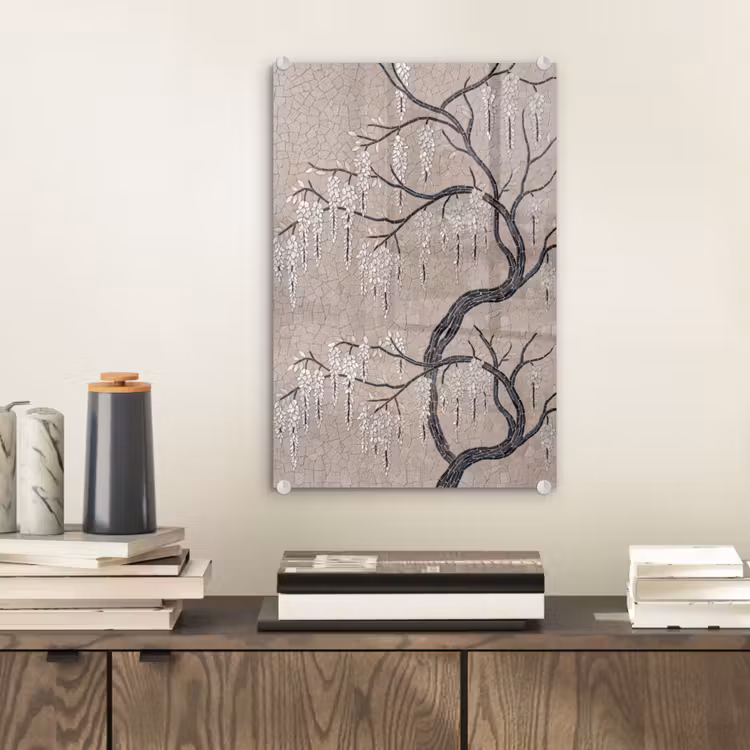 Glas schilderij - Boom - Bloemen - Mozaïek - Kunst - Wit — 2