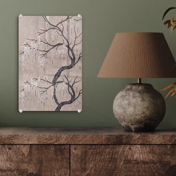 Glas schilderij - Boom - Bloemen - Mozaïek - Kunst - Wit — 4