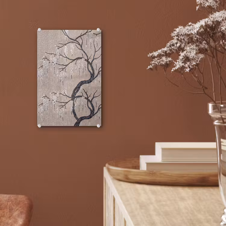 Glas schilderij - Boom - Bloemen - Mozaïek - Kunst - Wit — 6