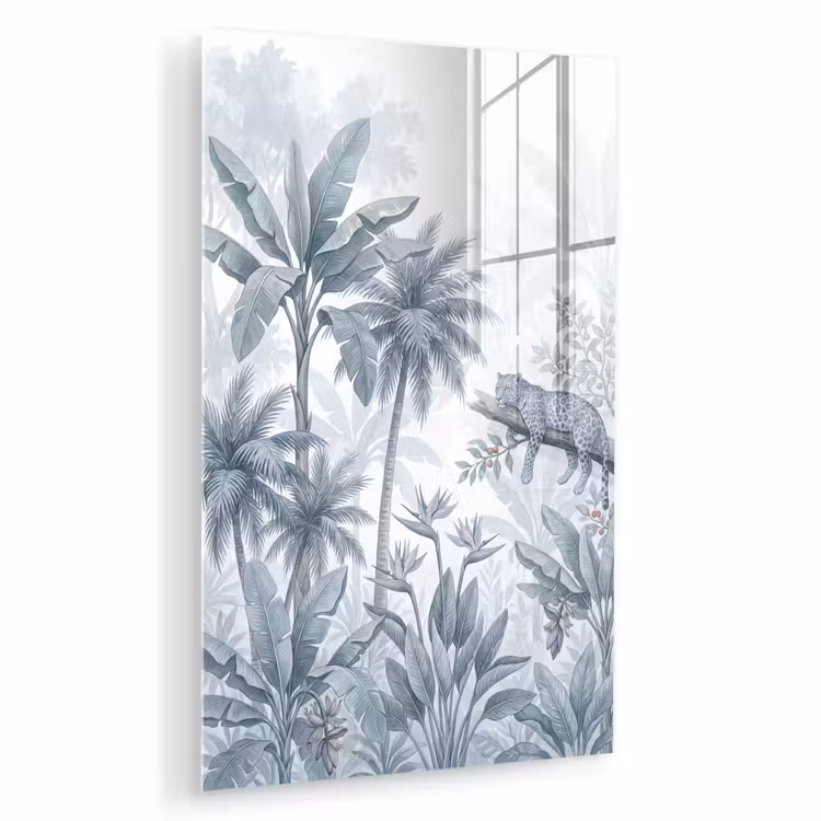 Glas schilderij - Kat - Tropisch bos - Modern - Grijs — 1