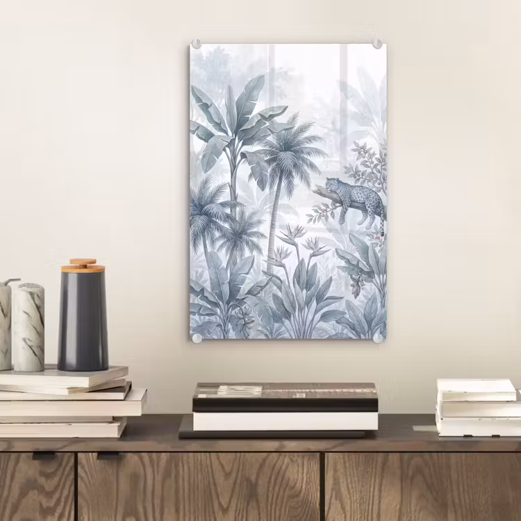 Glas schilderij - Kat - Tropisch bos - Modern - Grijs — 2