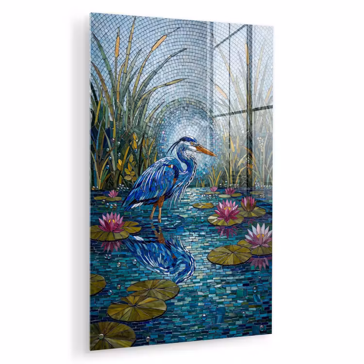Glas schilderij - Vogel - Water - Natuur - Abstract - Blauw — 1