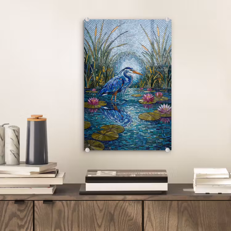 Glas schilderij - Vogel - Water - Natuur - Abstract - Blauw — 2