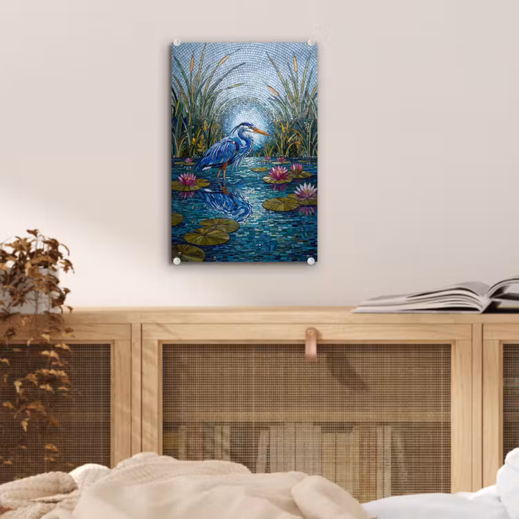 Glas schilderij - Vogel - Water - Natuur - Abstract - Blauw — 5