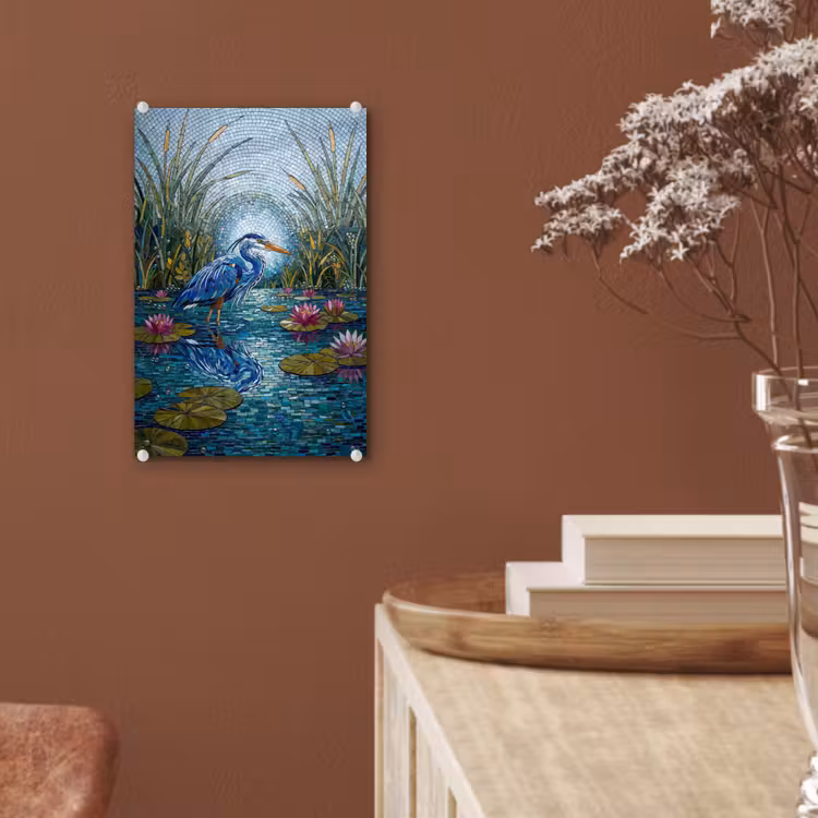Glas schilderij - Vogel - Water - Natuur - Abstract - Blauw — 6