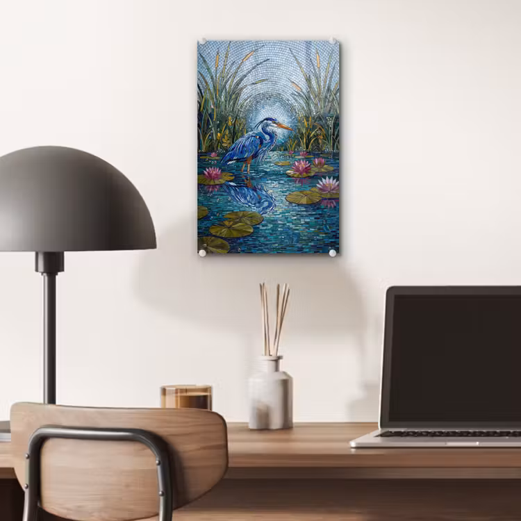 Glas schilderij - Vogel - Water - Natuur - Abstract - Blauw — 7