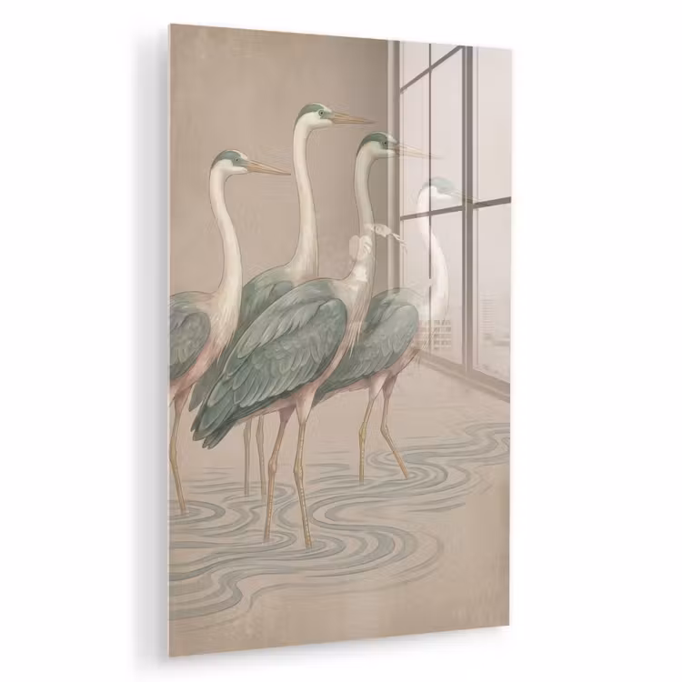Glas schilderij - Vogel - Water - Natuur - Vintage — 1