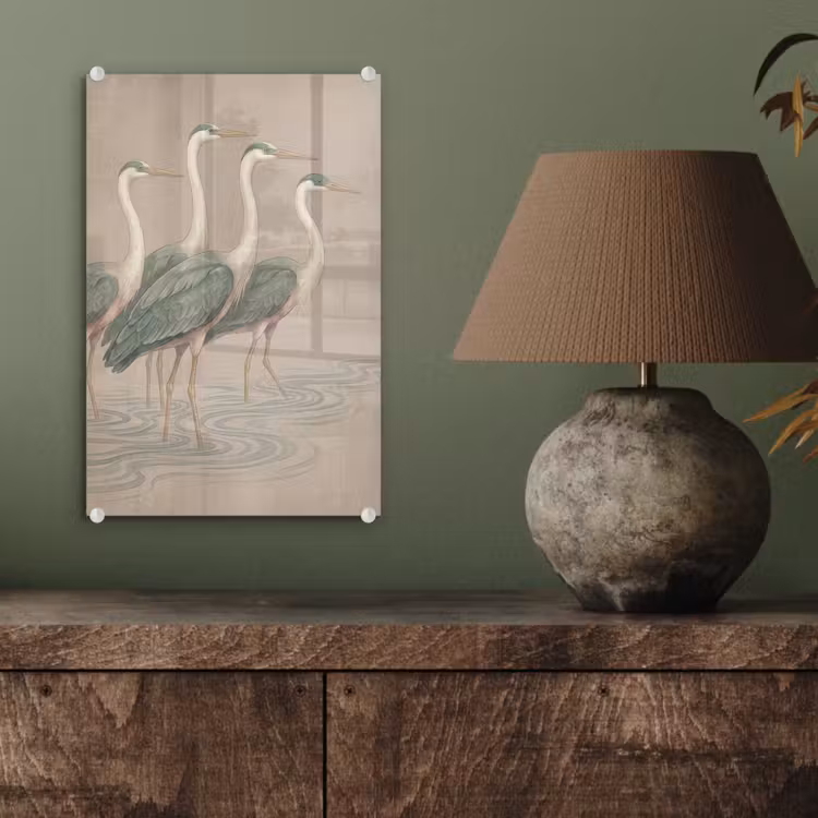 Glas schilderij - Vogel - Water - Natuur - Vintage — 4