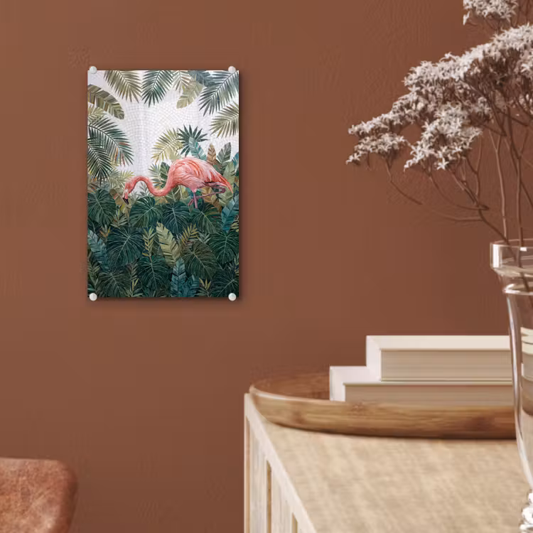 Glas schilderij - Natuur - Bladeren - Abstract - Groen - Vogel — 6
