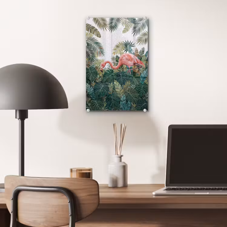 Glas schilderij - Natuur - Bladeren - Abstract - Groen - Vogel — 7