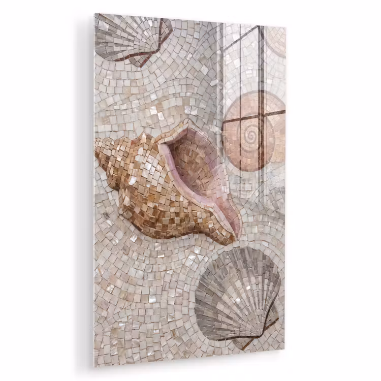 Glas schilderij - Schelp - Mozaïek - Zee - Beige - Modern — 1