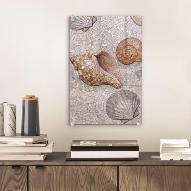 Glas schilderij - Schelp - Mozaïek - Zee - Beige - Modern — 2