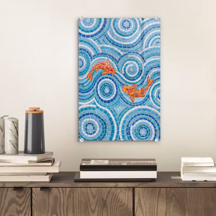 Glas schilderij - Vis - Mozaïek - Water - Decoratief - Blauw — 2