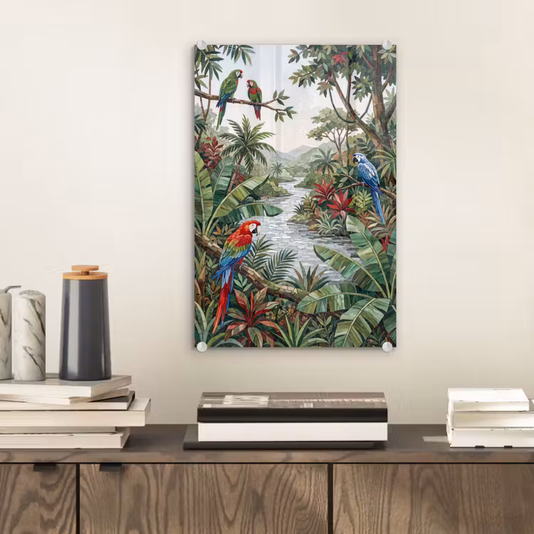 Glas schilderij - Vogel - Jungle - Natuur - Mozaïek - Groen — 2