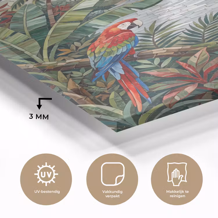 Glas schilderij - Vogel - Jungle - Natuur - Mozaïek - Groen — 3