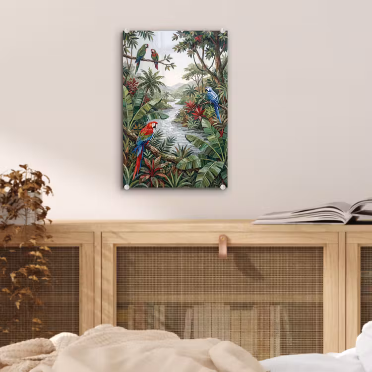 Glas schilderij - Vogel - Jungle - Natuur - Mozaïek - Groen — 5