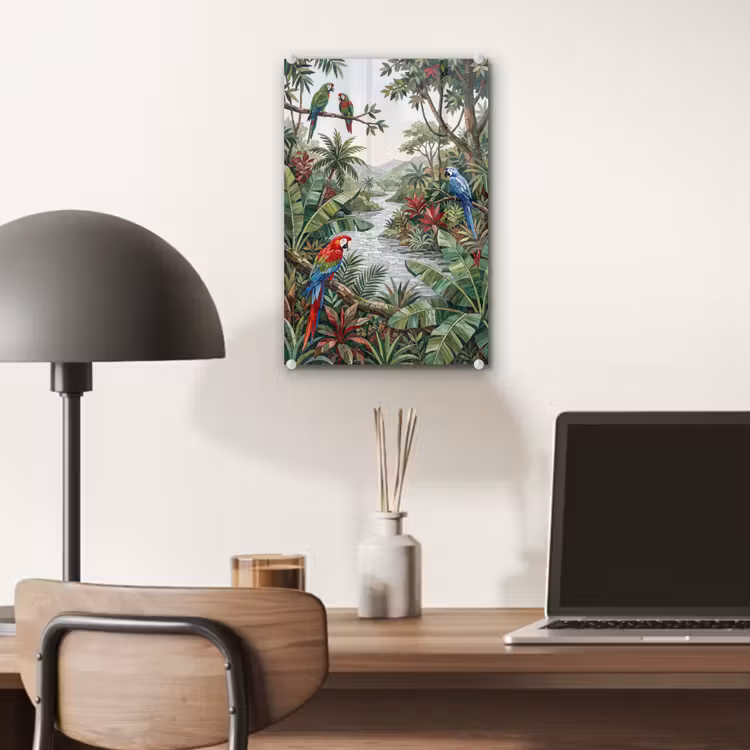 Glas schilderij - Vogel - Jungle - Natuur - Mozaïek - Groen — 7