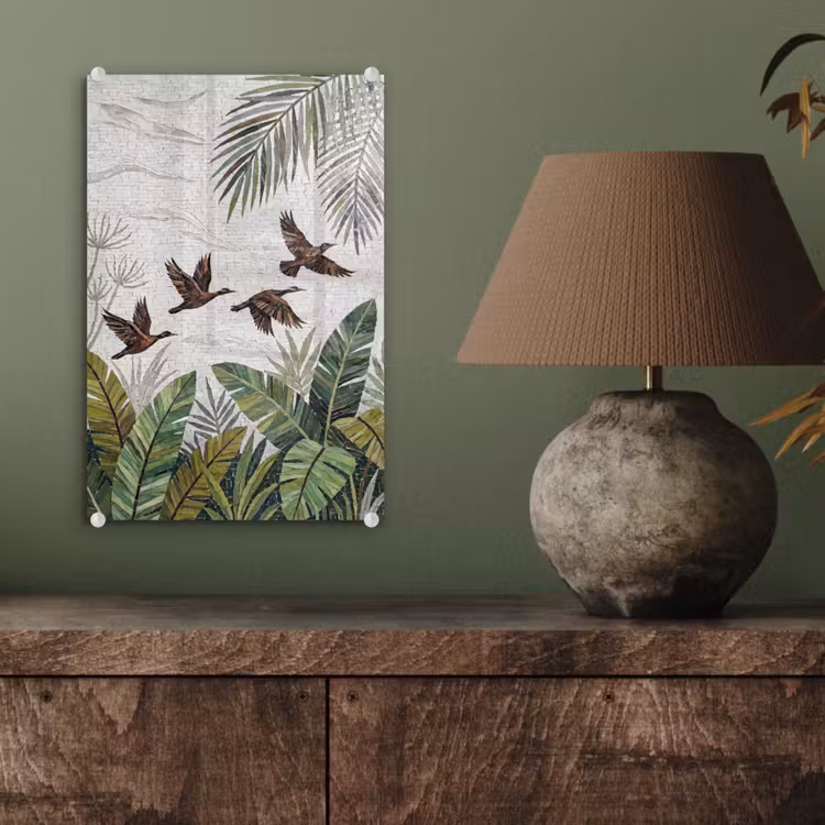 Glas schilderij - Vogel - Vliegend - Tropisch - Mozaïek - Groen — 4