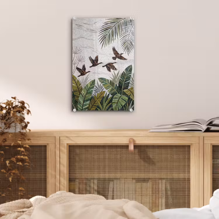 Glas schilderij - Vogel - Vliegend - Tropisch - Mozaïek - Groen — 5