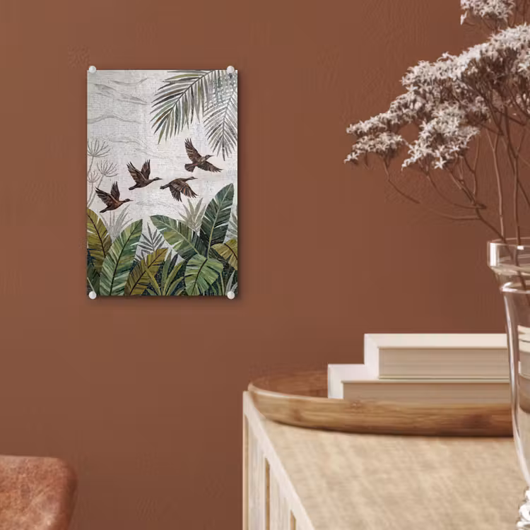Glas schilderij - Vogel - Vliegend - Tropisch - Mozaïek - Groen — 6
