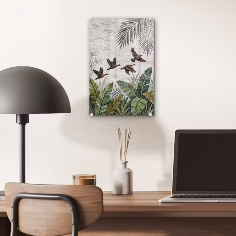 Glas schilderij - Vogel - Vliegend - Tropisch - Mozaïek - Groen — 7