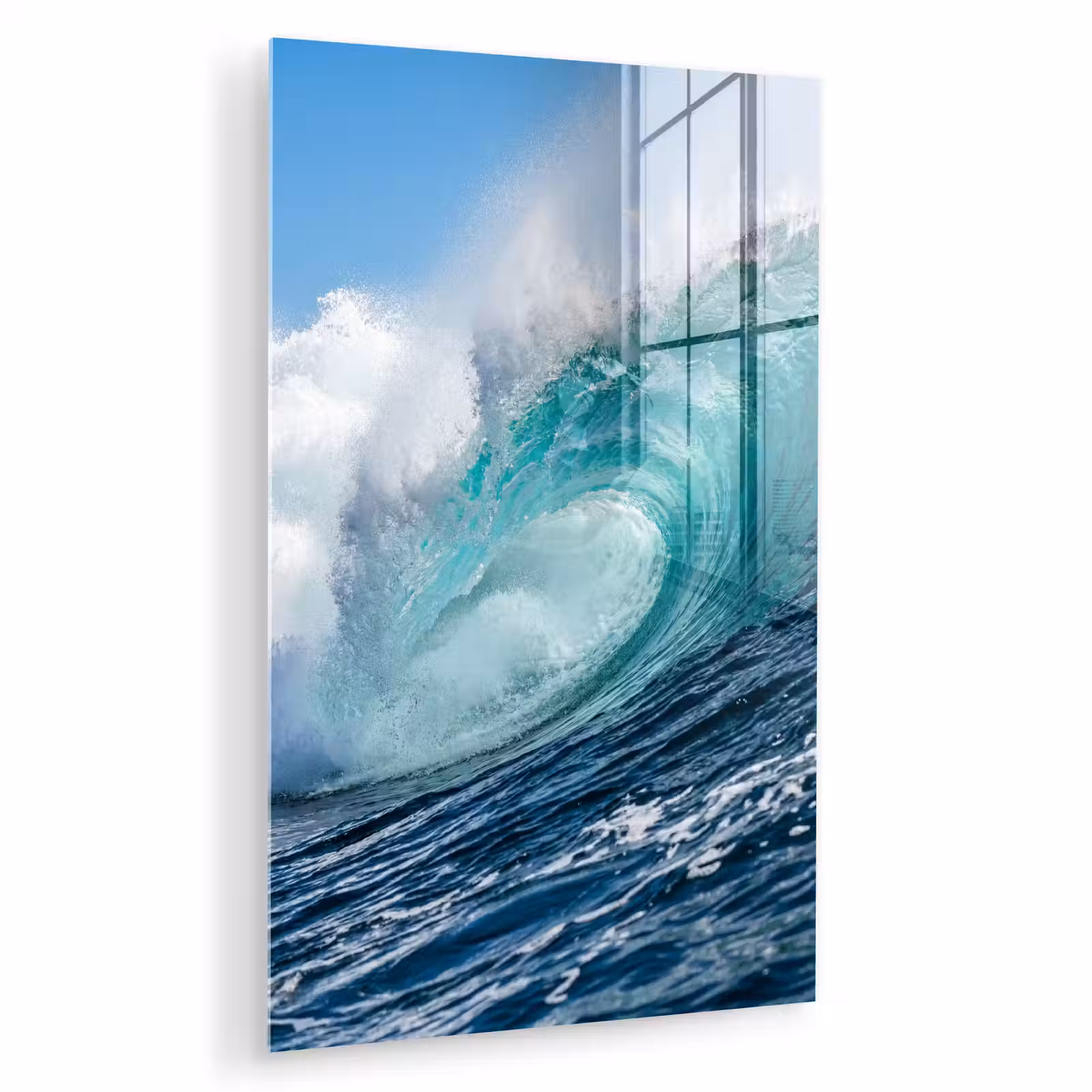 Glas schilderij - Golf - Oceaan - Water - Dynamisch - Blauw — 1