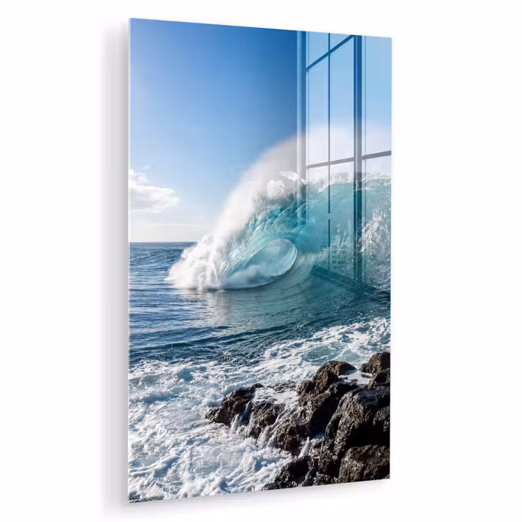 Glas schilderij - Golf - Oceaan - Brekend - Water - Blauw — 1