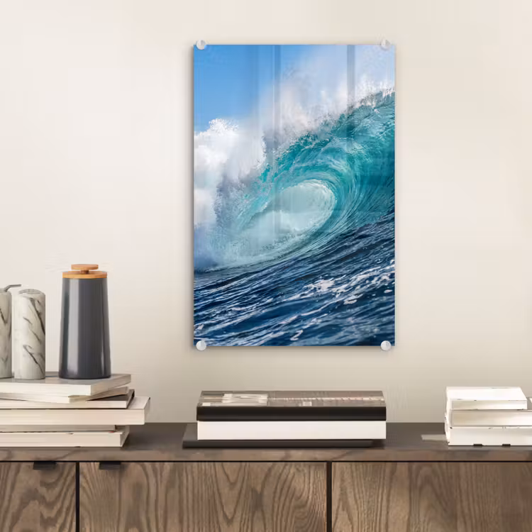 Glas schilderij - Golf - Oceaan - Water - Dynamisch - Blauw — 2