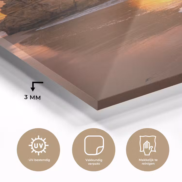 Glas schilderij - Kust - Rots - Zonsondergang - Zee - Natuur — 3