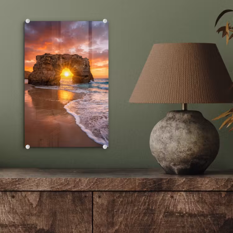 Glas schilderij - Kust - Rots - Zonsondergang - Zee - Natuur — 4